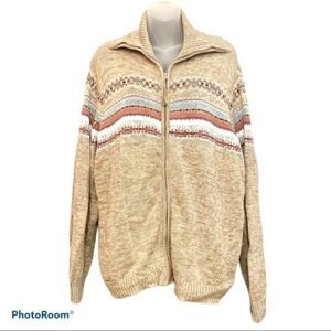 Tiara Women Tan Zip Front Knit Cardigan Size 3X